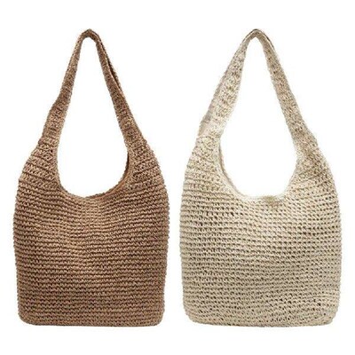 Straw Beach Bag Casual Tote Bag Large Capacity Vacation Bag