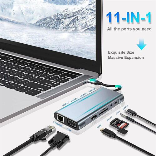 11-in-1 USB C Hub Thunderbolt 3 Laptop Docking Station with
