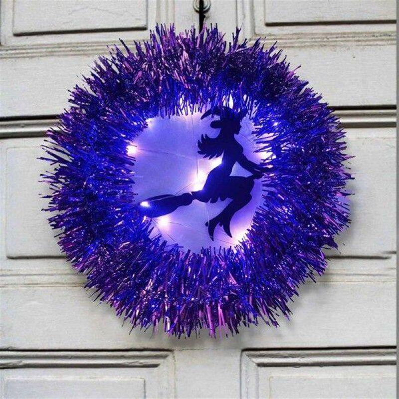Halloween Witch Wreath 12 Inch Wreath Purple Led