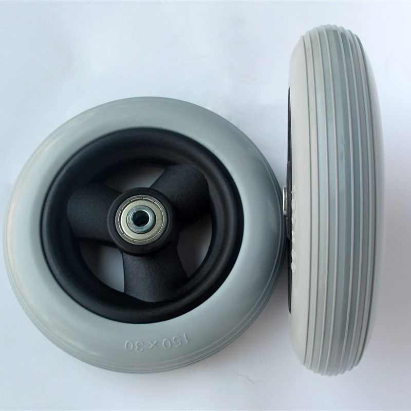 英寸尼龙PU轮轮椅前小轮推车轮子直径15厘米轮子PU轮胎轮椅配件