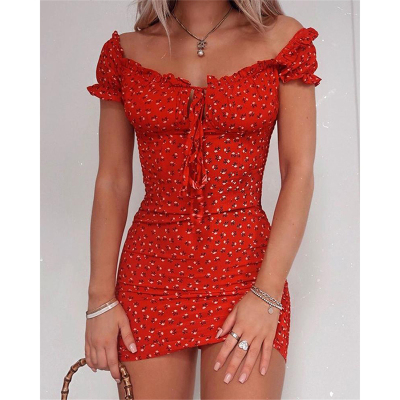 Summer Women Floral Wrap Dress Off Shoulder Tie Up Front
