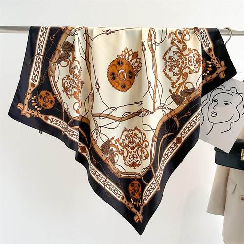 Printed Square Scarf 90cm European American Style Twill Silk