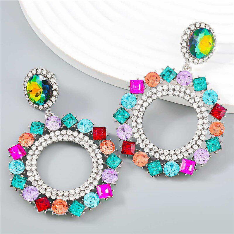 Exaggerated Fashion Color Diamond Round Alloy Diamond Rhines