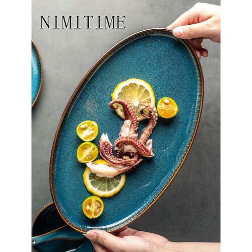1PC Nordic Style Ceramic Long Plate Big Fish Dish Steamed F