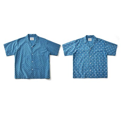 Summer New Blue Dye Shirt Cuban Collar Retro Short Sleeve Ha