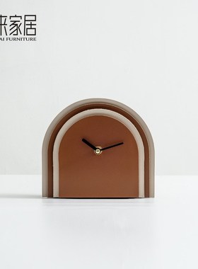 创意皮革层叠时钟摆件客厅酒柜电视柜装饰品样板间卧室床头柜座钟