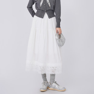 法柚半身裙2026春装新款时尚高腰法式蕾丝拼接A字百搭中长裙女