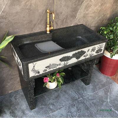 庭带院花园大体理石洗衣池阳头台家用洗79918衣槽搓衣板石一式洗