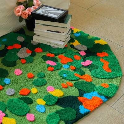 边苔藓绒地毯簇绒长条床毯房间地地垫森林花tbc24050植朵飘窗可机