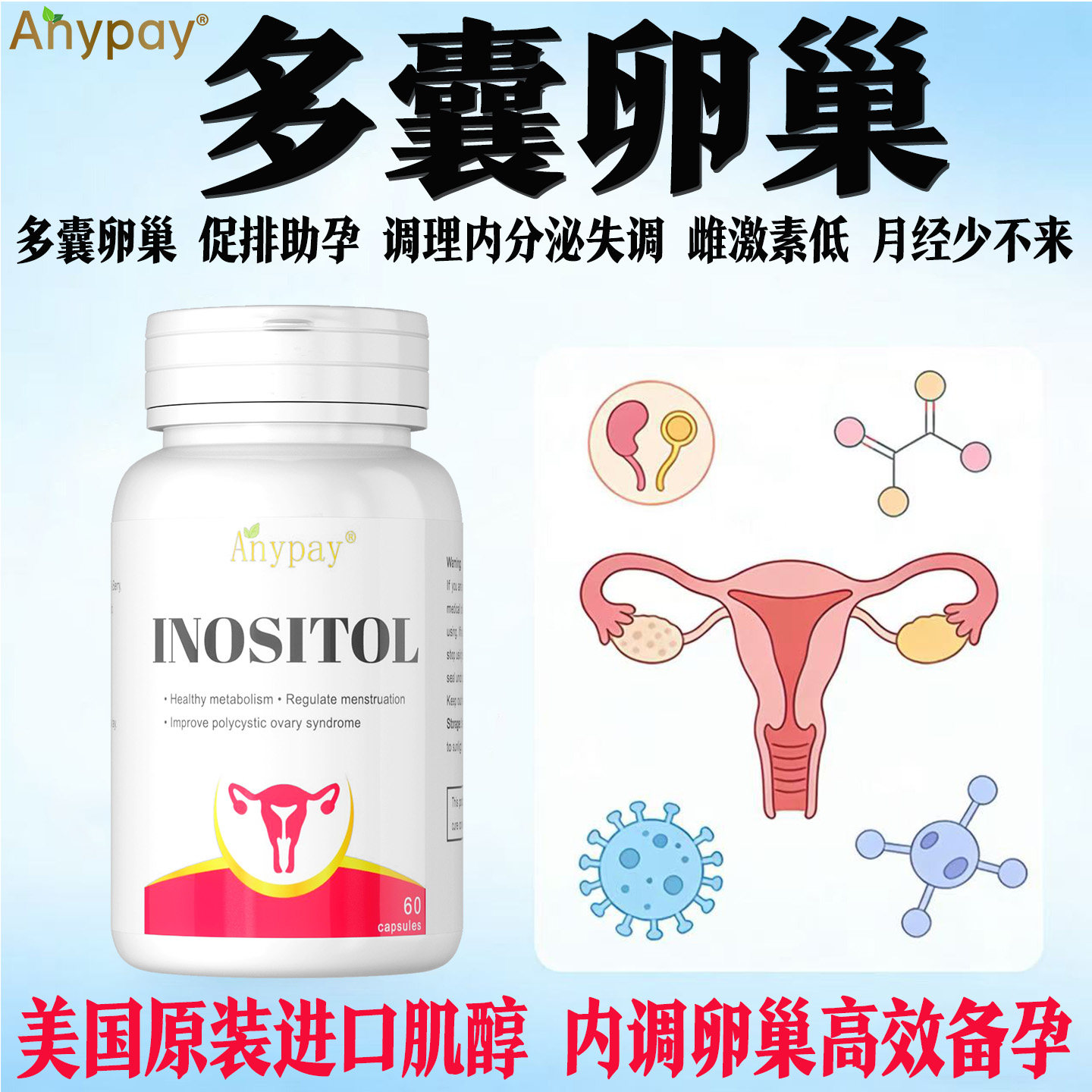 多囊卵巢综合征调理内分泌失调月经促排卵中药备孕肌醇胰岛素抵抗