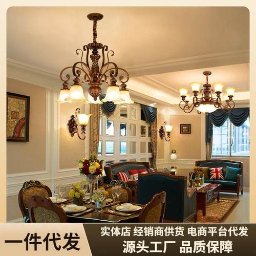 美式吊灯客厅主灯欧式铁艺复古田园乡村别墅大厅复式楼梯餐厅灯具