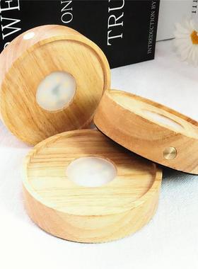 圆形扩散板实木发光底座触摸充电款水晶香薰灯座玻可调光led灯座