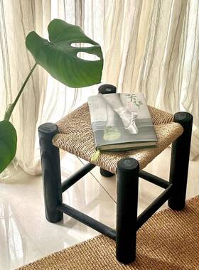 中式夏季复古风藤编凳子实红爆款座椅家用实71639用凳儿网童矮结