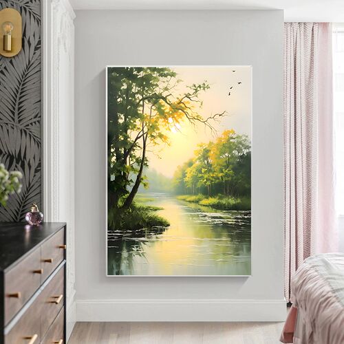 中式画客厅背景墙森林风景肌理感卧室竖版挂画玄关走廊桌面装饰画