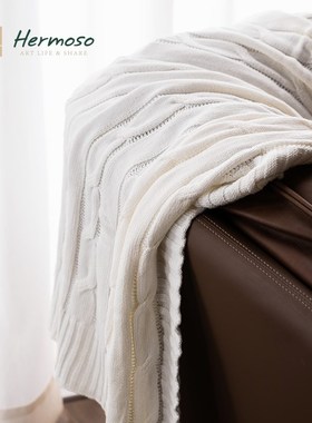 hermoso白色沙发毯毛毯办公室午睡毯子披肩空调盖毯装饰搭床尾巾