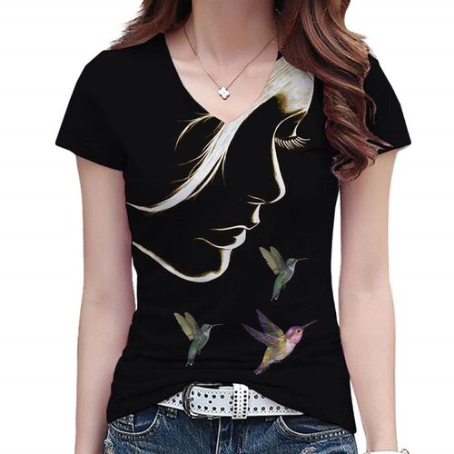 Fashion Woman Blouse 2023 New Printing Theme Short Sleeve T