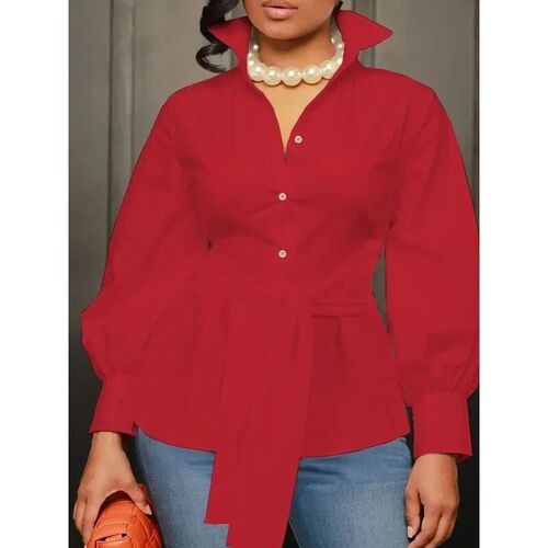 Plus Size 1XL-5XL Fashion Womens Solid Color Lapel Collar
