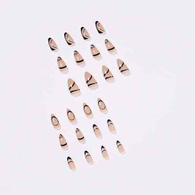24pcsBox Press on Fake Nails Short French Edges Acrylic Fu
