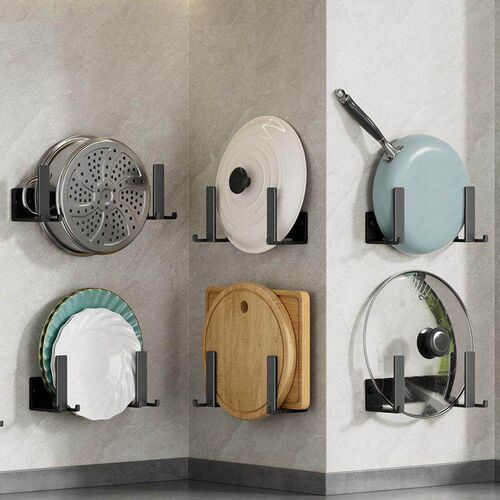 No-drill pot lid rack, wall-mounted kitchen storage shelf, w