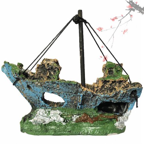 Small Landscaped Aquarium Pirate Fish Tank Boat Artificial O