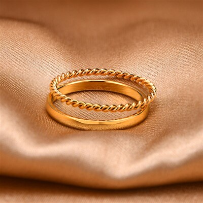 Set of 2 Stacking Ring for WomenStainless Steel 2mm Thin Gol