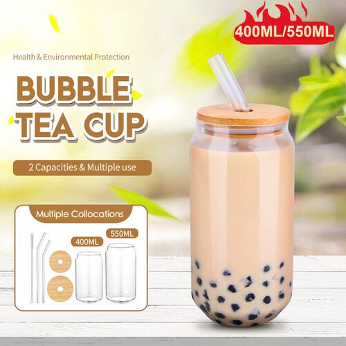 550ml/400ml Glass Cup With Lid and Straw Transparent Bubble