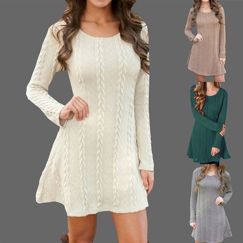 Women Vintage Twist Knitted Dress Autumn Winter Elegant