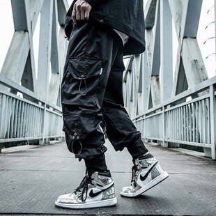HOUZHOU Black Cargo Pants Men Joggers Hip Hop Techwear Pants