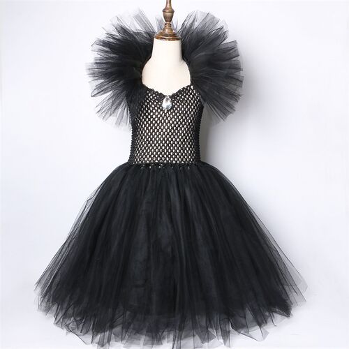 Solid Black Maleficent Halloween Costumes Girls Kids Witch L