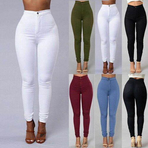 Women Pants Solid Color High Waist Button Slim Professional