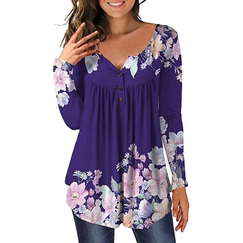 3xl Plus Size Floral Printed Tunic Shirts Fashion Round Neck