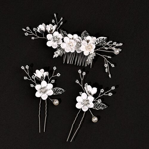 White Flower Pearls Hair s Wedding Head Comb Hairpins Hair C