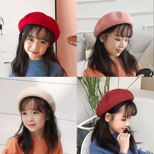 Baby Kids Girls Beret French Artist Warm Wool Winter Beanie