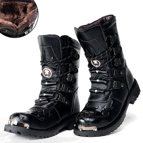 Winter Men Motorcycle Boots New Fashion Mid-Calf Punk Rock P