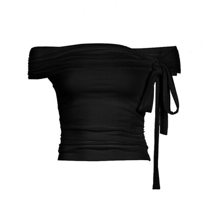 Asymmetric Tie Strapless Shoulder Solid Color Short Top Temp
