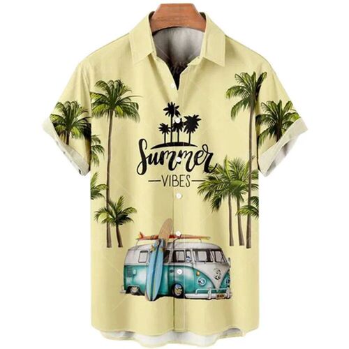 Summer Mens Hawaiian Shirts Vintage Top 3d Car Print Loose