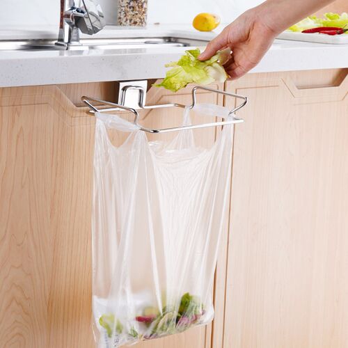 Kitchen Trash Rack Cabinet Door Garbage Bags Holder Stainles