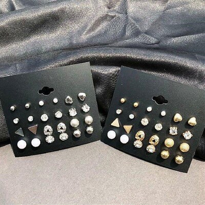 12 Pairs Womens Earring Sets Square Zircon Studs Heart Diamo