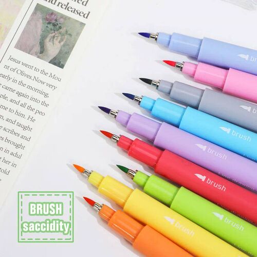 12 Pastel Colors Arts Calligraphy Brush Pen Brush Tip Marker