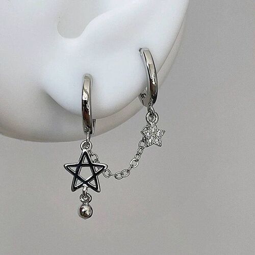 1PCS Silver Color Star Chain Double Ear Hole 316L Stainless