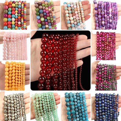 Natural Stone Beads Rose Quartz & Red Glass Agate Round Loos