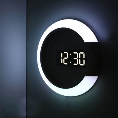 3D LED wall clock Digital Table Clock Alarm Mirror Hollow Wa