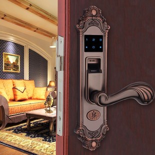 欧式金色复古指纹锁法式密码锁木门家用卧室内办公室奶油风智能锁