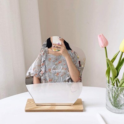 Cloud-shaped Irregular Glass Table Makeup Mirror with Beech