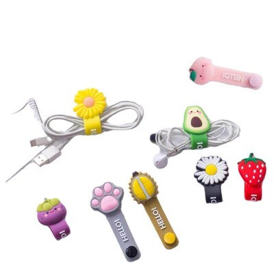 Cute silicone cartoon cable organizer, earphone winder, and