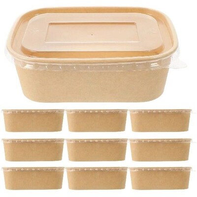 10 Sets Packed Lunch Box Khaki Food Boxes Office Takeout