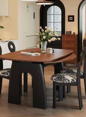 法式中古风实木白蜡木可伸桌缩型餐桌可ZON变圆家用小户复古吃全