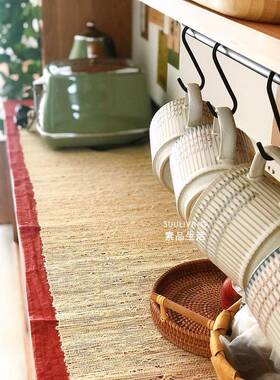 乡复F95HT6T7自然古村式禅意文艺亚麻苎麻手编中织麻席茶席桌旗布