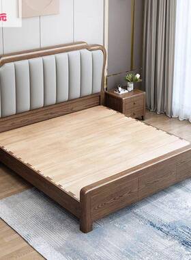 轻奢白蜡全实木白色软靠1.5/1.8单RFX卧人木床床家用双人床储物主