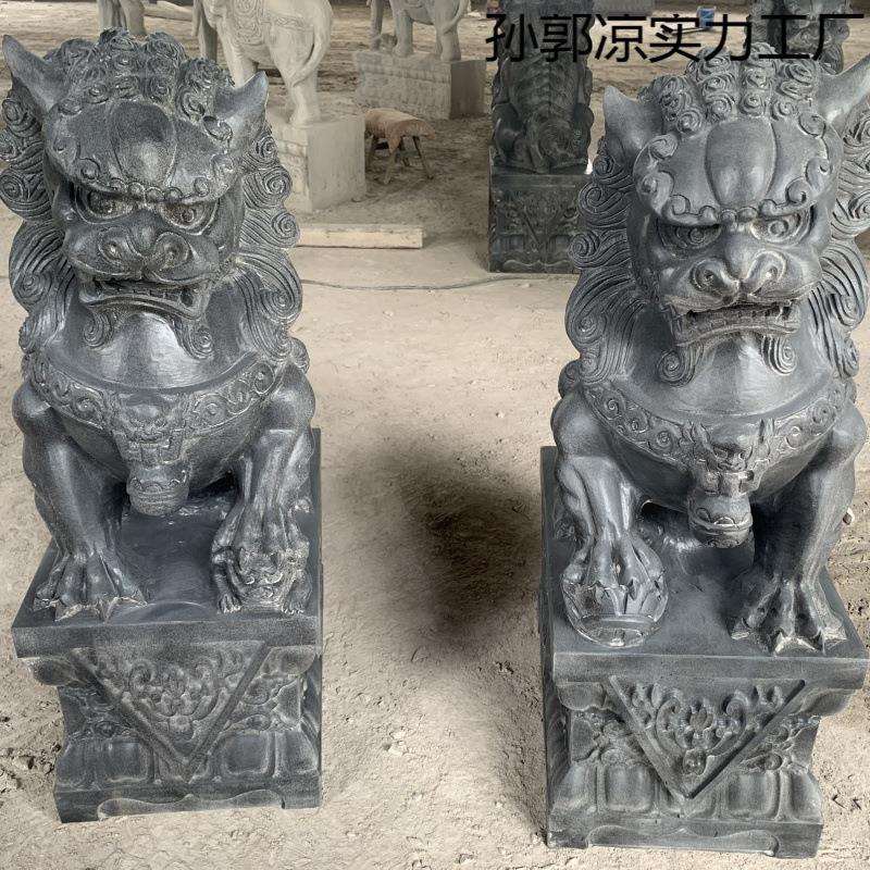 石头石雕小石狮子摆件小号一对门口看门青石家用别墅庭院雕刻
